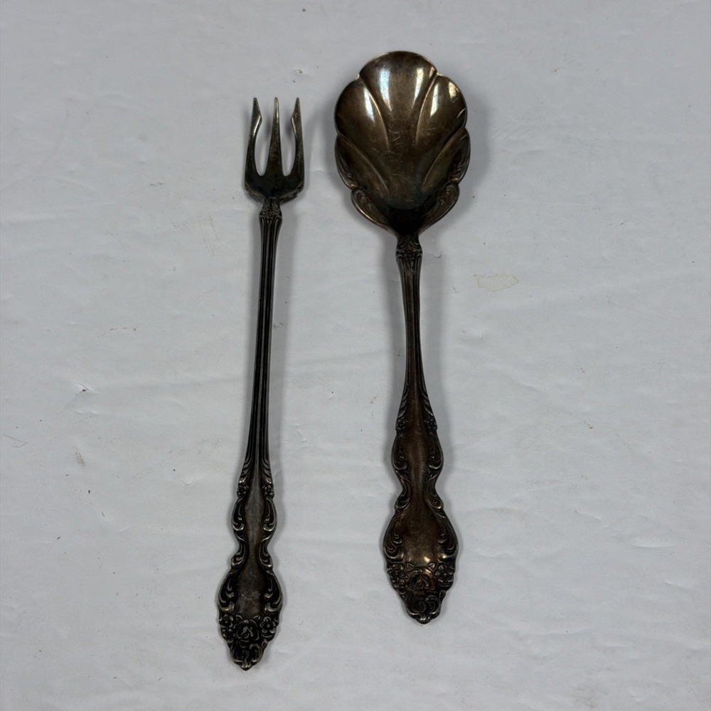 1881 Rogers Silverplate Scalloped‎ Sugar/Serving Spoon & Pickle Fork